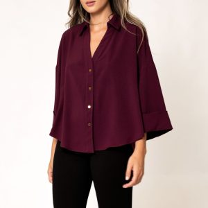 CAMISA MANGA VUELTA BURDEOS